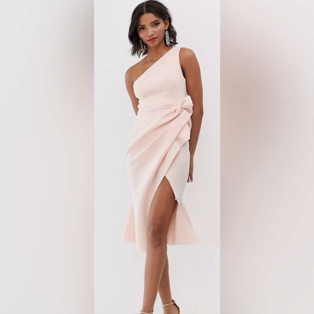 ASOS DESIGN one shoulder tuck detail midi dress